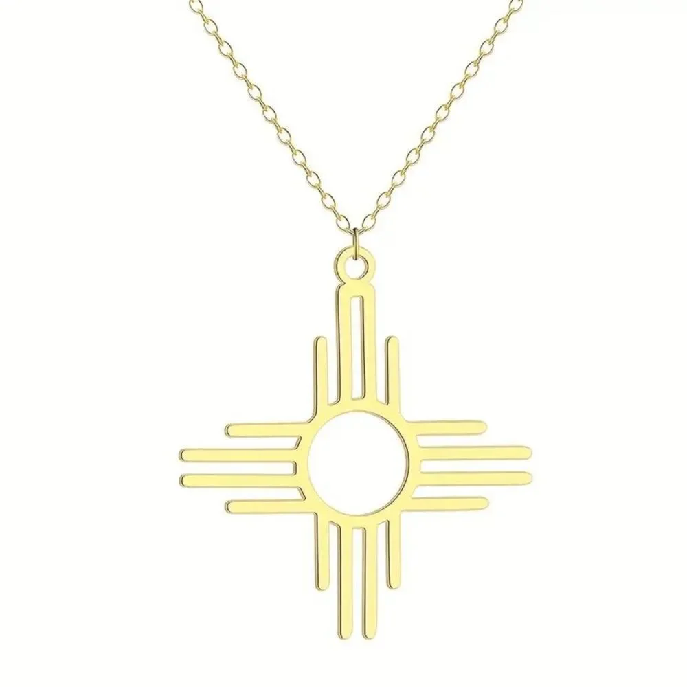 Zia Symbol Sun Gold Plated Pendant Necklace